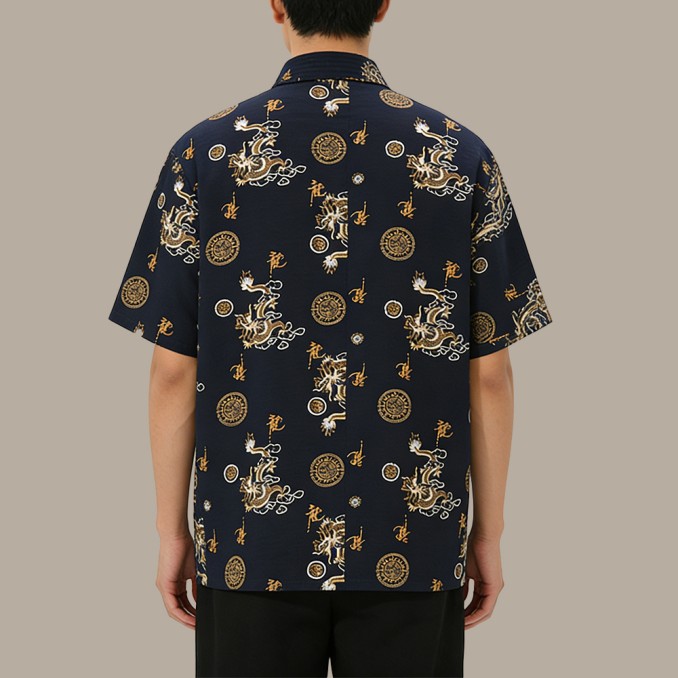 Stand-up collar dragon embroidery buckle Chinese short sleeve