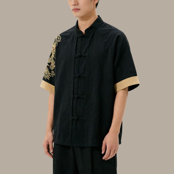 Cardigan-Style Top with Printed Cuffs and Embroidery