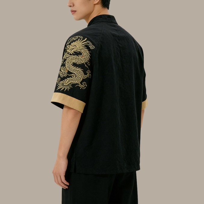 Cardigan-Style Top with Printed Cuffs and Embroidery