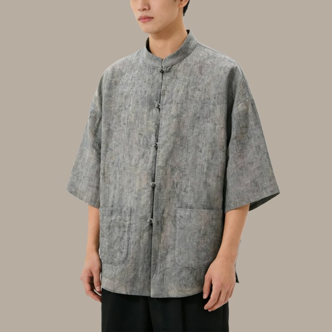 V-Neck Short-Sleeve Top with Button Closure