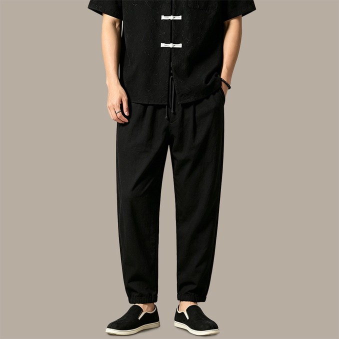 Black Straight-Leg Anti-Pilling Blended Trousers