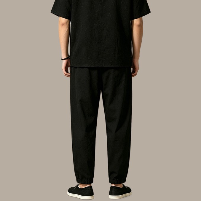 Black Straight-Leg Anti-Pilling Blended Trousers