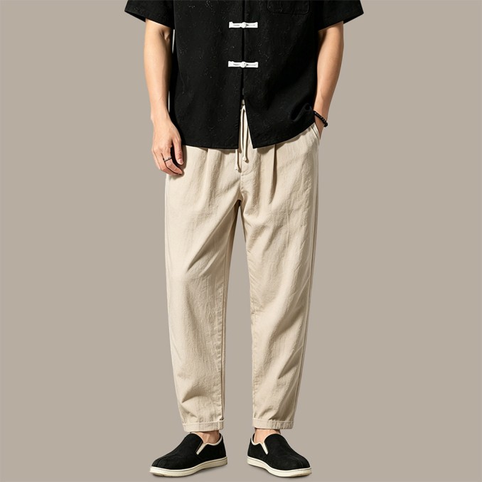 Lightweight Straight-Leg Trousers with Zip Fly