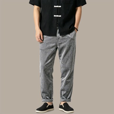 Men's Striped Breathable Trousers with Elastic Waist