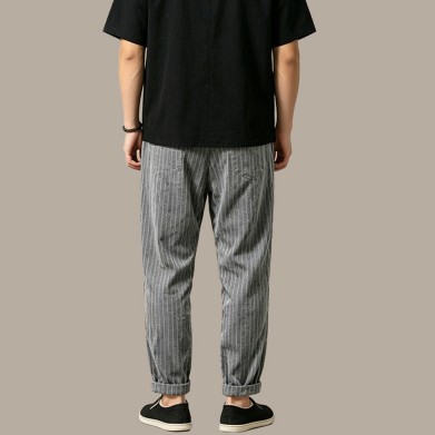 Men's Striped Breathable Trousers with Elastic Waist