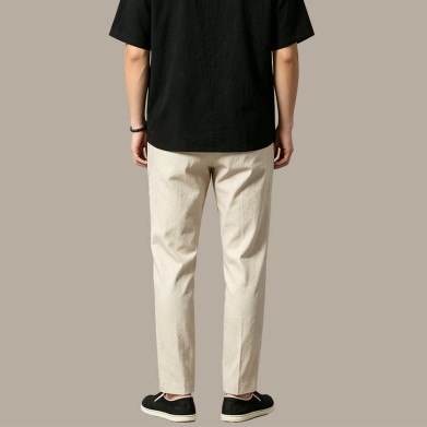 Lightweight Breathable Solid-Color Plain-Weave Linen Trousers