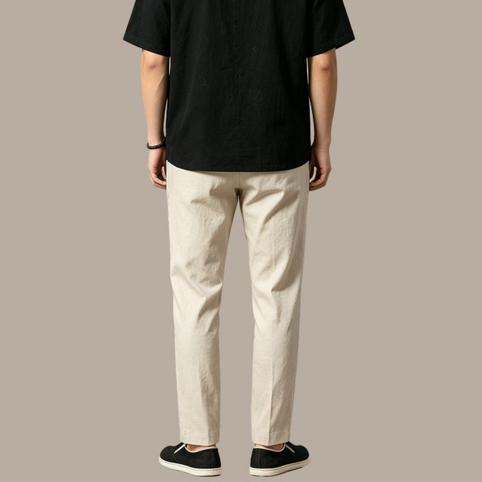 Lightweight Breathable Solid-Color Plain-Weave Linen Trousers