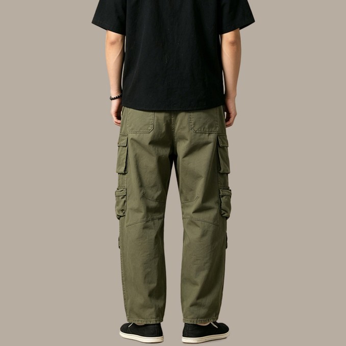 Multi-Pocket Wrinkle-Resistant Pure Cotton Straight-Leg Cargo Pants