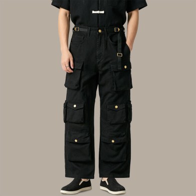 Pure Cotton Wrinkle-Resistant Straight-Leg Multi-Pocket Cargo Pants