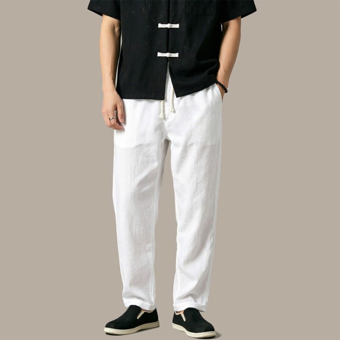 Wrinkle-Resistant Blended Straight-Leg Drawstring Trousers