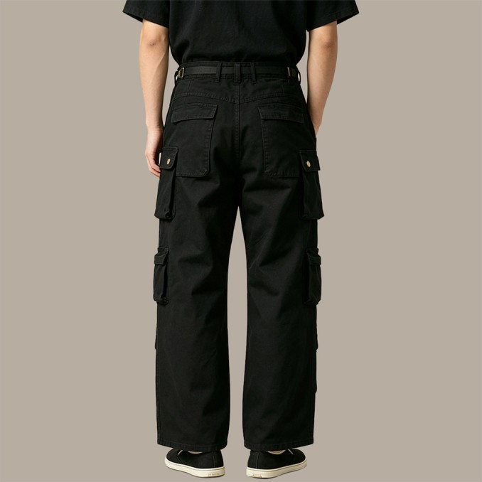 Pure Cotton Wrinkle-Resistant Straight-Leg Multi-Pocket Cargo Pants