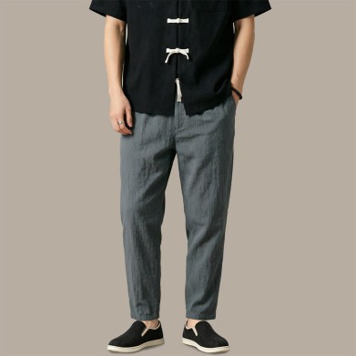 Mid-Rise Straight-Leg Casual Pants with Drawstring Waist