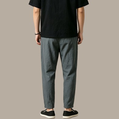Mid-Rise Straight-Leg Casual Pants with Drawstring Waist