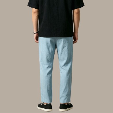 Blue Straight-Leg Breathable Casual Pants