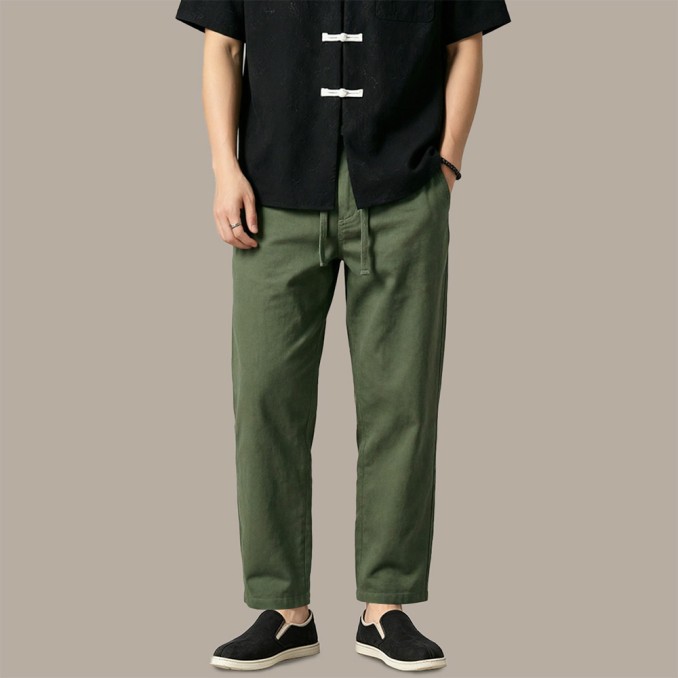 Men's High-Waisted Wrinkle-Resistant Linen Twill Trousers