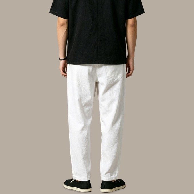 Wrinkle-Resistant Blended Straight-Leg Drawstring Trousers