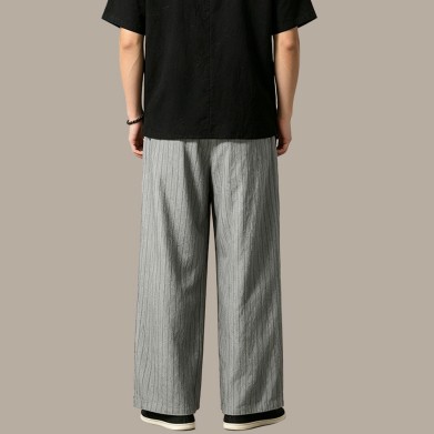 Striped Pleated Wide-Leg Breathable Trousers