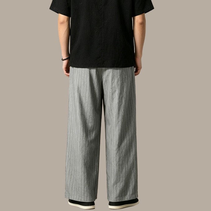 Striped Pleated Wide-Leg Breathable Trousers