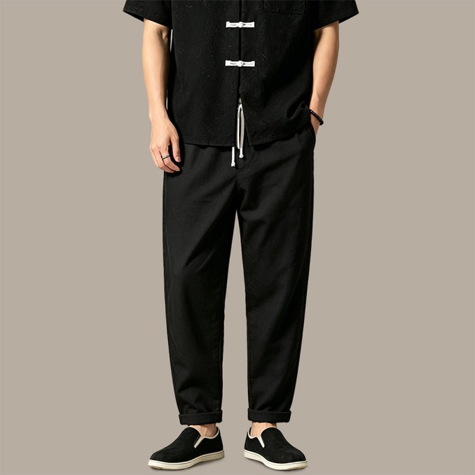 Straight-Leg Wrinkle-Resistant Linen Casual Trousers